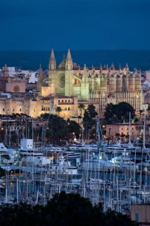 Panorama of Palma de Majorca, Bay of Palma, with the marina and the Cathedral of St Mary, Balearic