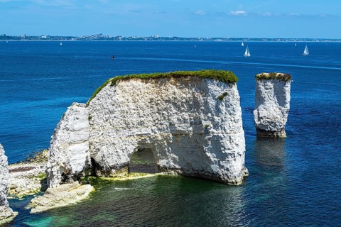 White Cliffs of Old Harry Rocks Jurassic Coast, Dorset Coast, Poole, England, United Kingdom,