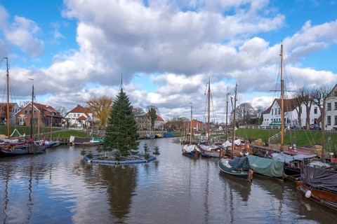 Carolinensiel museum harbour, berth for old flat-bottomed ships, Carolinensiel, East Frisia, Lower