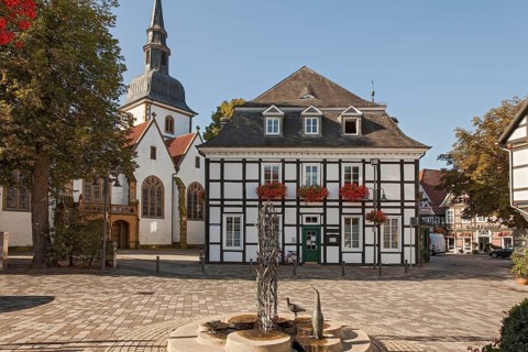 Town hall with church Rietberg Germany