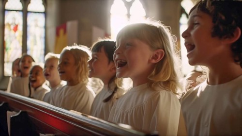 Young girls gather in the church for the choir singing, generatvie AI, AI generated