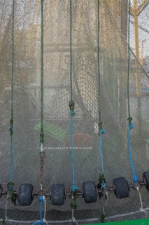 Fishing nets on a shrimp cutter, Greetsiel, Krummhörn, East Frisia, Lower Saxony, Germany, Europe