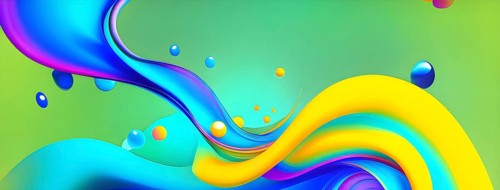 Abstract wallpaper with colorful blobs and liquid shapes on a green background, AI generated