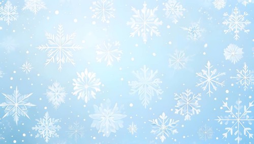 Abstract pattern of snowflakes in varying sizes and shapes in soft white and blue gradients, AI