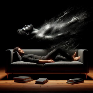 Mysticism, near-death experience, dream, psychology, a young man floats as a traumatic apparition