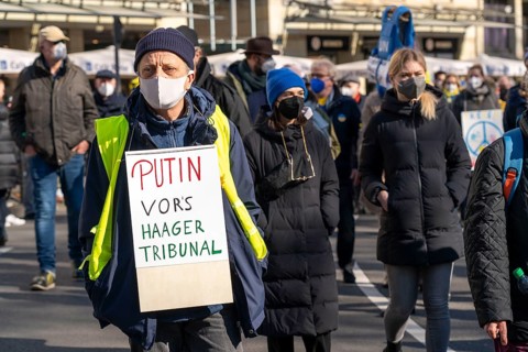 Peace demonstration against the war in Ukraine, instead of the Rose Monday parade in Cologne, with