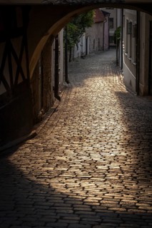 Cobblestones in the evening light, houses, old town, Hanseatic city Visby, island Gotland, Sweden,