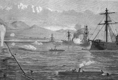 Manoeuvre of the Turkish fleet against the attack with torpedoes, Historical, digitally restored