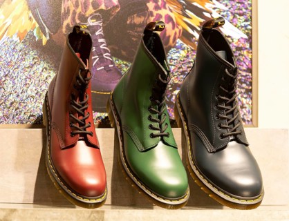 Dr Martens shoeshop interior, Bath, Somerset, England, UK
