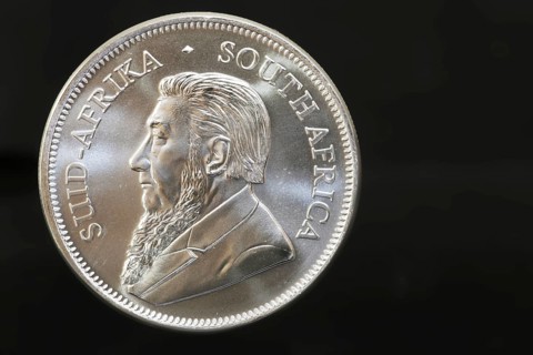 Close-up of a Krugerrand silver coin