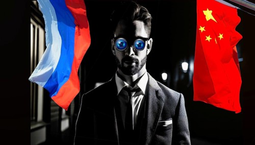 Symbolic image, China, Russia, espionage, infiltration, surveillance, social spider web, trade