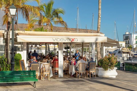 Restaurants at the harbour of Puerto de Mogan, Gran Canaria, Canary Islands, Spain, Puerto de
