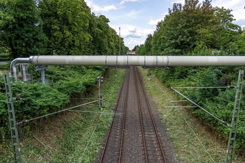 New STEAG district heating pipeline in Essen, over the railway tracks of the S6 line in Essen-Süd,