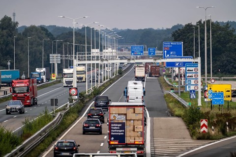 The border crossing Straelen, between Germany and the Netherlands, motorway A40 and A67 in NL, view