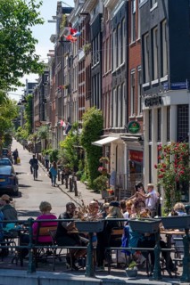 Café on the Prinsengracht canal, Amsterdam, Netherlands