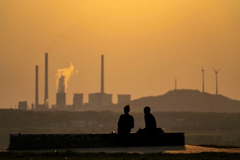 Evening atmosphere on the Hoheward spoil tip, the largest spoil tip in the Ruhr area, between