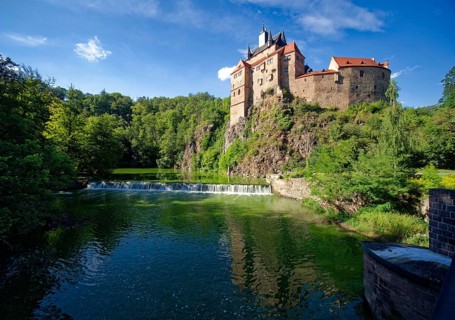 Kriebstein Castle, hilltop castle or Spornburg from the late Middle Ages on the River Zschopau,