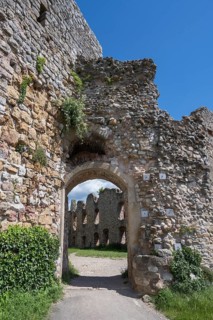 The main portal of the ruins of Staufen Castle on the Schlossberg, Staufen im Breisgau,