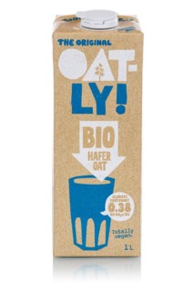 Oatly variety organic vegan oat milk cropped against a white background