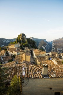 Mountain village, sunrise, Rougon, Verdon Gorge, Gorges du Verdon, Alpes-de-Haute-Provence