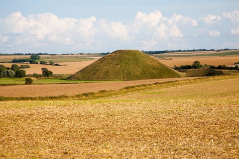 Silbury Hill, the largest man made mound in Europe dating from the Neolithic period, near Avebury,