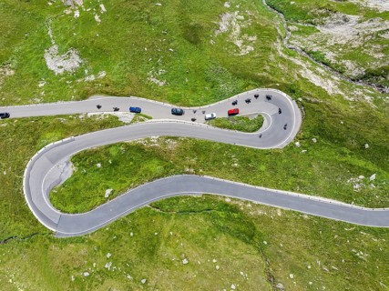 Landscape at the Furka Pass, drone photo. Alpine pass between the canton of Uri and the canton of