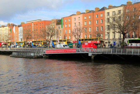 Colourful historic buildings north bank River Liffey city centre, Dublin, Ireland, Irish Republic,