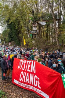 Tree houses with Antifa activists, protest action against the demolition of the village of