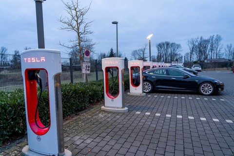 Tesla Supercharger Station, fast charging stations from Tesla, Paderborn, North Rhine-Westphalia,