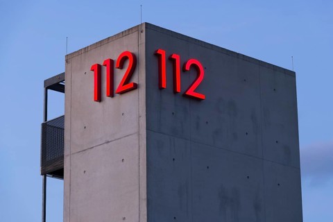 Symbolic image, emergency number 112 on a building, facade, emergency call, emergency, police, fire