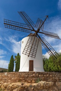 Historic windmill in Eivissa, Ibiza Town, Ibiza, Balearic Islands, Mediterranean Sea, Spain, Europe