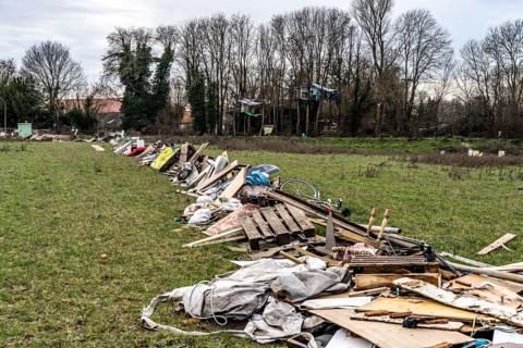 Barricades, obstacles, in the camp of climate activists in the rest of the village of Lützerath,