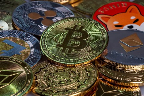 Various cryptocurrencies, symbol coins, optical placeholder for the digital currency, blockchain,
