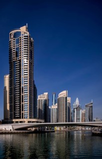 Al Gharbi Bridge, Skyline, Dubai Marina, EMAAR Logo, Dubai, United Arab Emirates, VAR, Asia