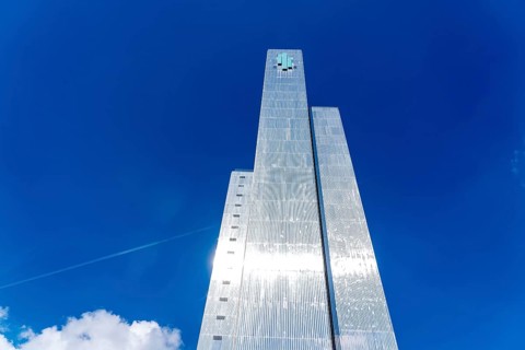 The Dreischeibenhaus, 94 metre high office and administration building, high-rise in Düsseldorf,