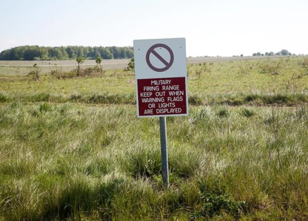 Ministry of Defence warning sign about the danger posed by military firing range on Salisbury