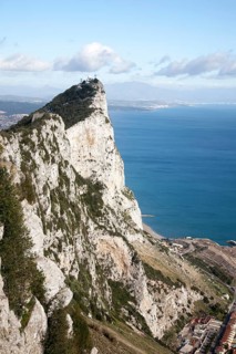 Sheer white rock mountainside the Rock of Gibraltar, British territory in southern Europe