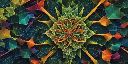 Abstract painting of chemical structure of thc and cbd interlocking geometric shapes, AI generated