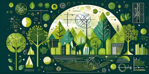 Abstract wallpaper with vector green eco friendly grid ornament symbolizing sustainability, AI
