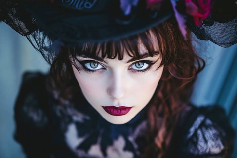 Young woman with black Halloween witch costume with hat. Generative Ai, AI generated