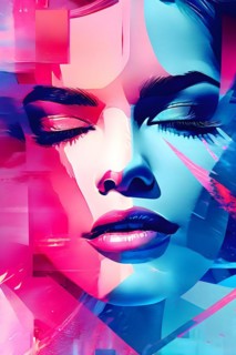 AI generated abstract portrait in vector art foundation watercolor textures with overlapping