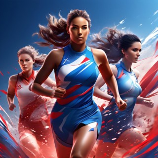 Abstract digital render of an olympic triathlete in running morphing into fluid shapes, AI