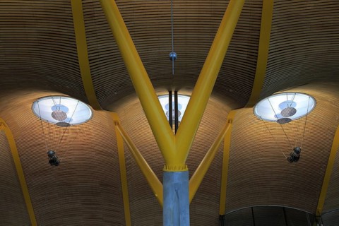 Modern architecture ceiling interior of terminal 4 building, Adolfo Suárez Madrid–Barajas airport,