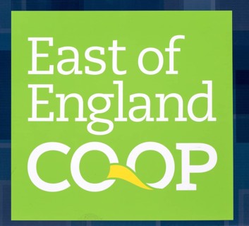 East of England Co-operative Society shop advertising boards hoardings, Woodbridge, Suffolk, UK