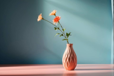 Minimalist ceramic vase composition with a single flower, AI generated