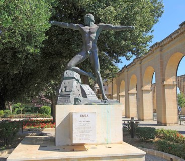 Enea sculpture by Ugo Attardi in Lower Barrakka Gardens, Valletta, Malta, Europe