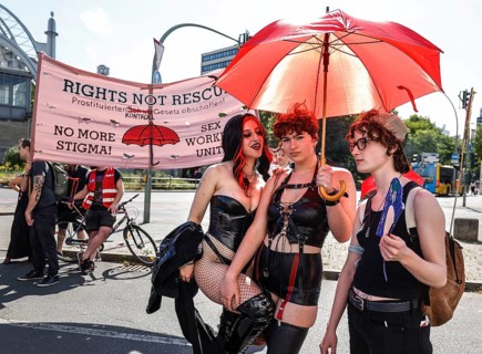 Sex workers demonstrate against the Prostitutes Protection Act on International Whores' Day. They