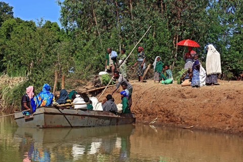 Ahamra region, at the boat landing stage to the waterfalls of the Blue Nile, in the highlands of