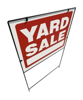 Right facing yard sale real estate yard sign isolated on a white background