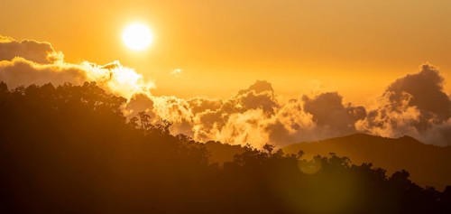 Evening mood, clouds over cloud forest, mountain rainforest, Parque Nacional Los Quetzales, Costa